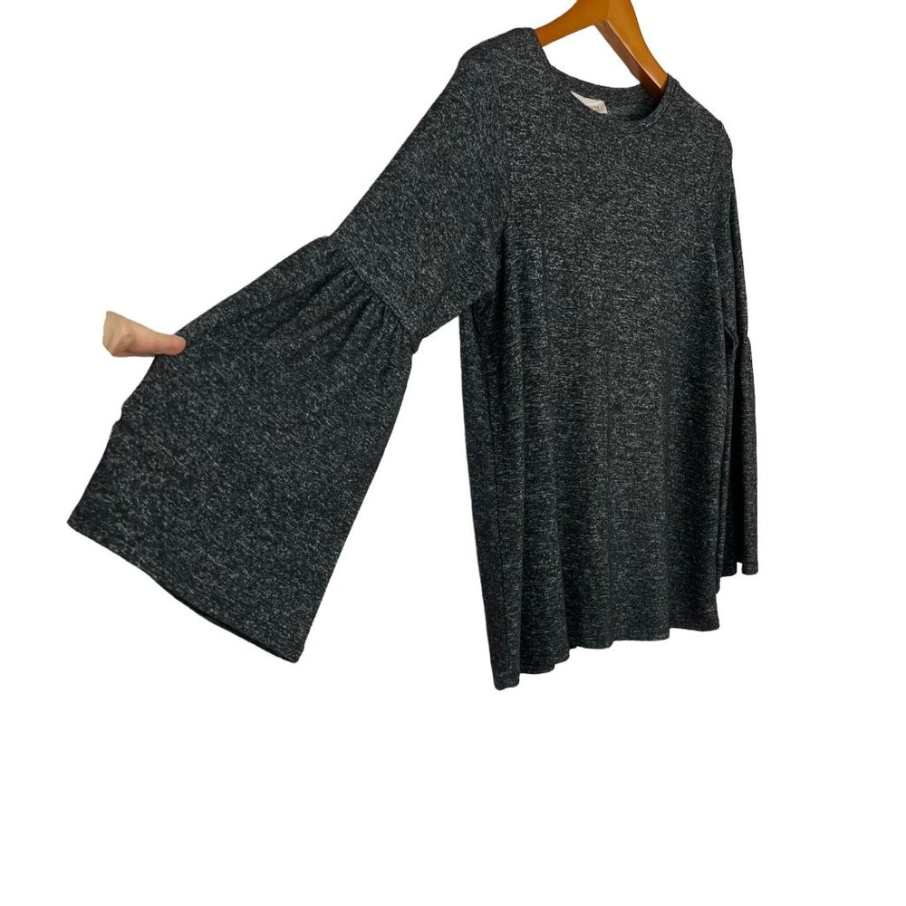 Philosophy Soft Bell Sleeve Sweater Crew Neck Heathered Black Charcoal Size 0X